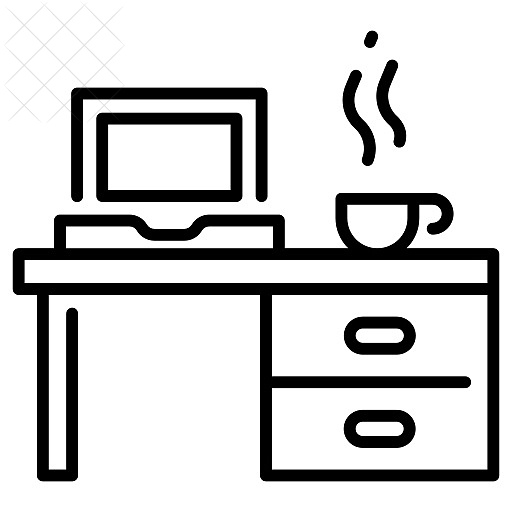 Computer, cup, desk, laptop, office icon.