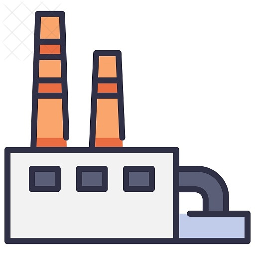 Building, factory, industrial, plant, power icon.