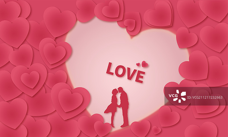 520浪漫情人節，情侶求婚擁抱接吻剪紙風插畫背景海報圖片素材