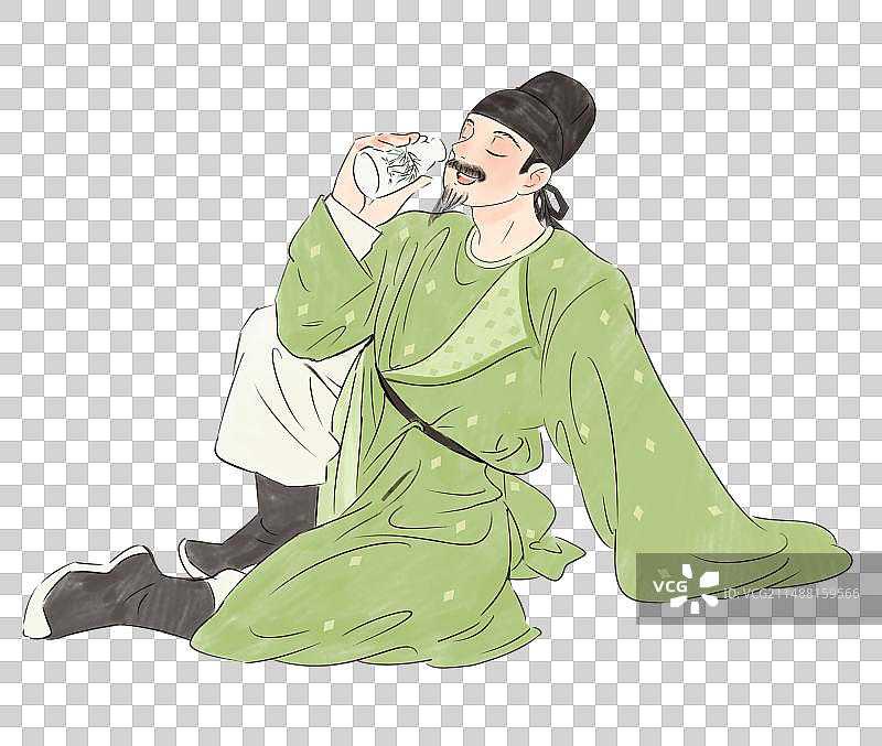 坐着喝酒的古人唐代诗人李白国风插画元素图片素材