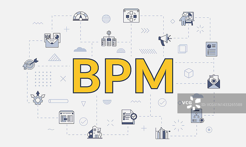 BPM業務流程管理概念的圖標設置，中心有大字或文本圖片素材