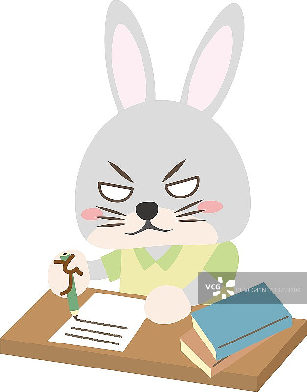 兔子對著桌子生氣寫字的插圖/插圖材料(矢量插圖)圖片素材