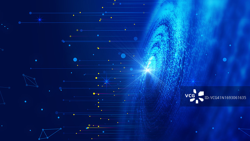 太空蓝粒子涡旋与星射线互联网技术大数据背景图片素材