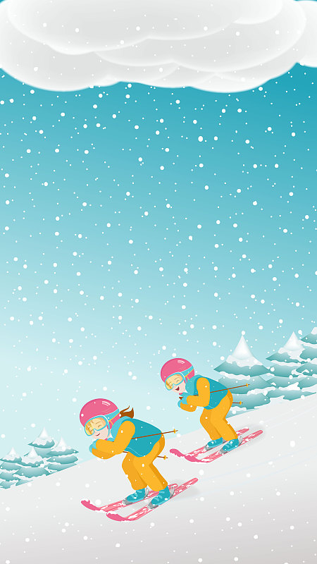兒童兩人滑雪圖片素材