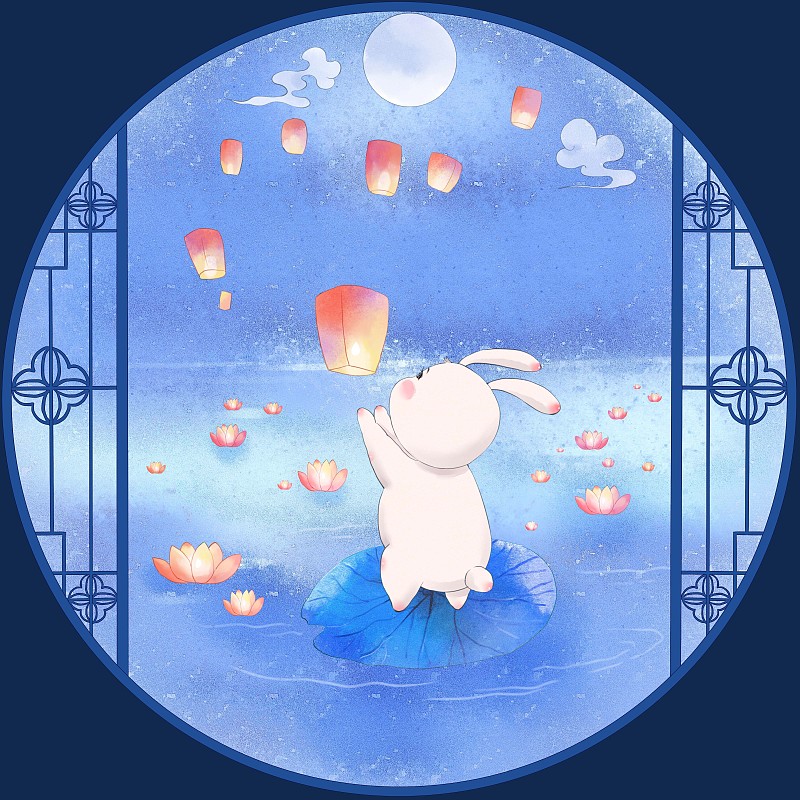兔兔的月亮生活系列-放燈圖片素材