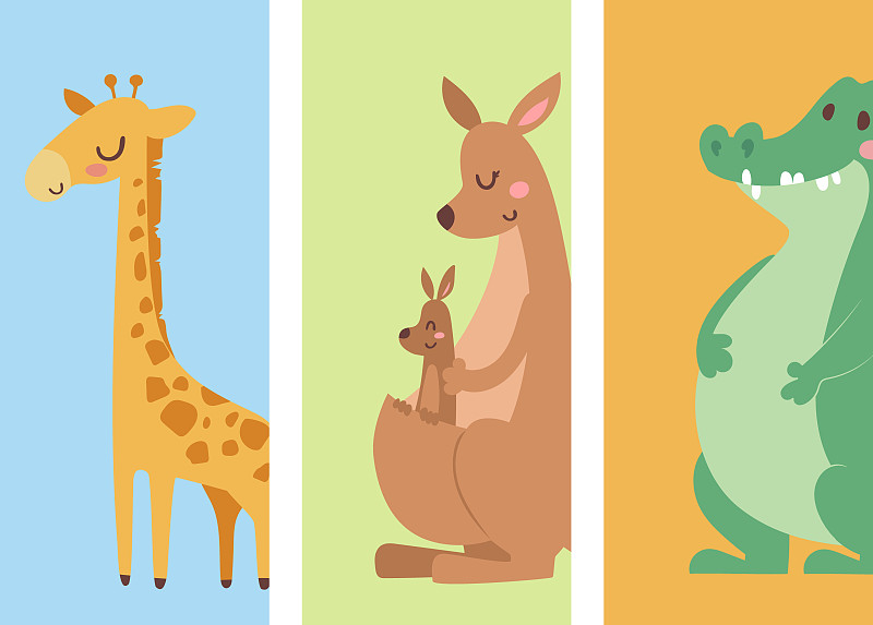 可爱的动物园卡通动物隔离有趣的野生动物图片素材