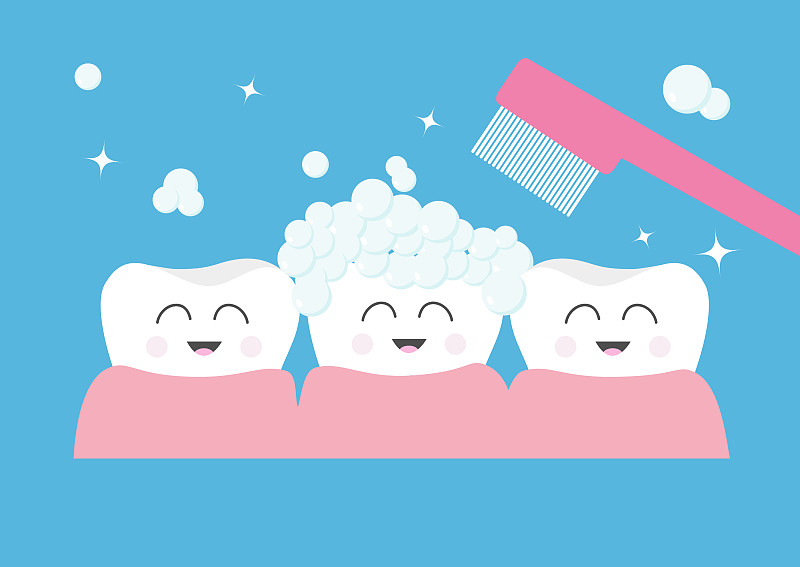 牙齒口香糖圖標三個可愛有趣的卡通微笑圖片素材