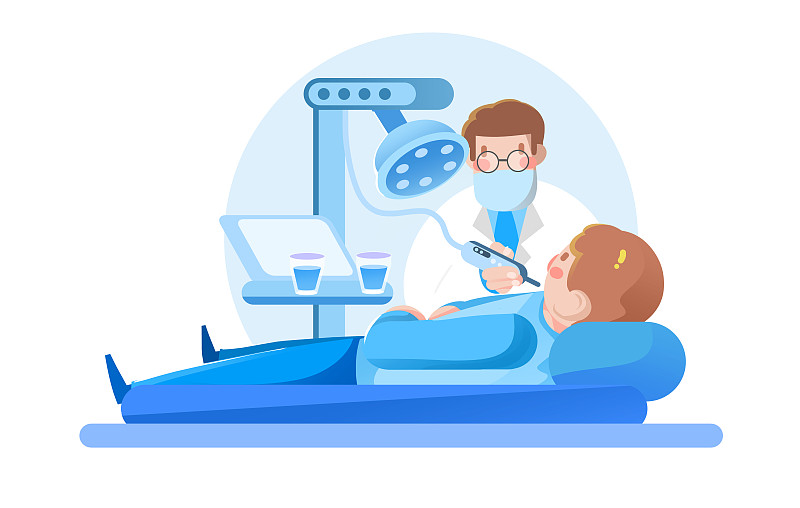卡通矢量牙醫給男生治療牙齒插畫圖片