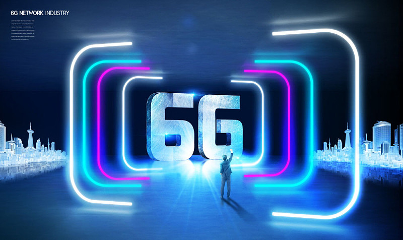 6G排版的未來主義背景與霓虹燈圖片素材