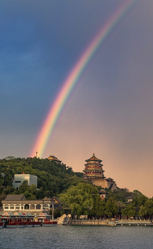 北京頤和園萬壽寺雨后的彩虹圖片素材