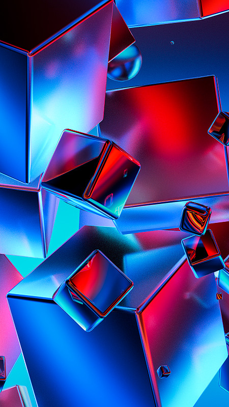 3D渲染撞色金屬材質幾何體背景插畫圖片