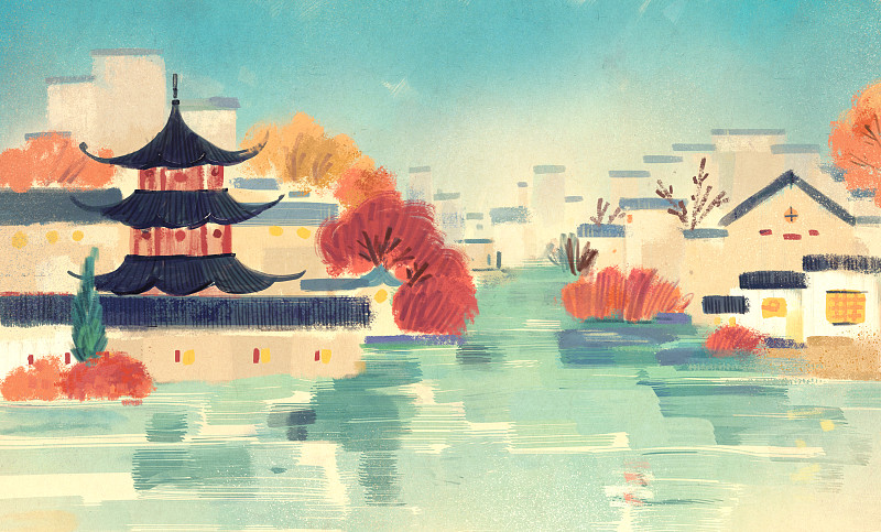 南京 夫子廟 旅行 旅游 著名景點 插畫圖片