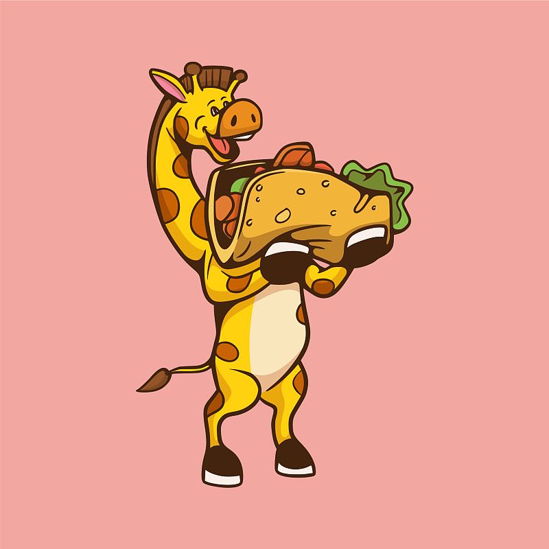 卡通动物设计长颈鹿吃玉米卷可爱图片