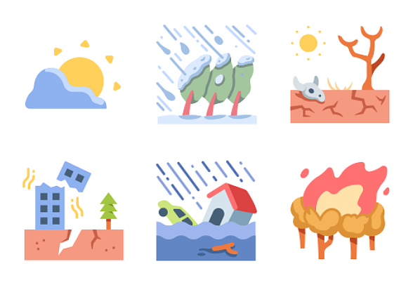 **天氣和災害的平坦風格**
包含35個圖標的圖標包。

包括設計:
——自然
——天氣
——災難
——風暴
- - - - - -季
- - - - - -云
——雪
——天空
——水
——風圖標icon圖片