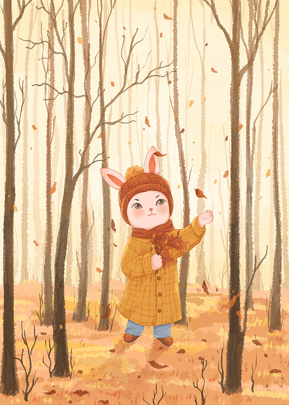 小兔的四季兔年小清新插畫十一月圖片