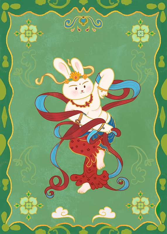中國風跳舞敦煌兔圖片素材