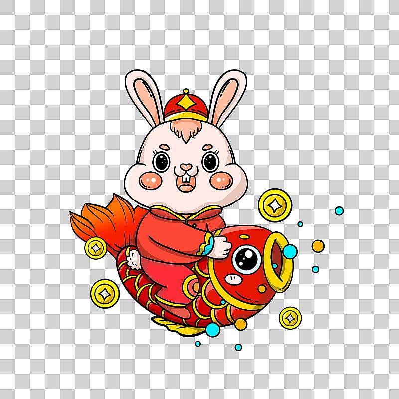 國潮風可愛迎春錦鯉與兔子生肖圖片素材