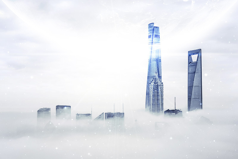 上海陸家嘴金融區平流霧大數據概念圖片素材
