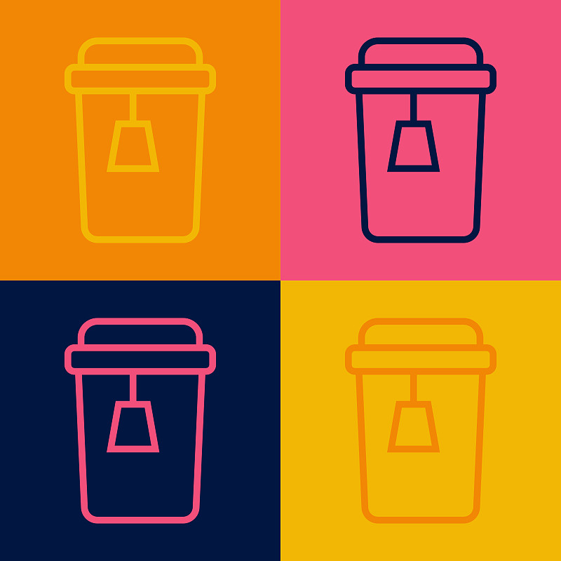 波普藝術線條杯茶圖標孤立在顏色上插畫圖片