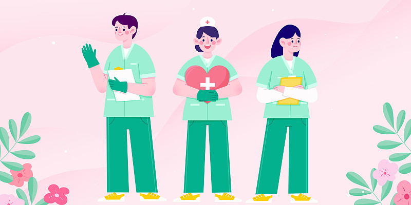 国际护士节-医生护士温馨守护健康矢量插画下载