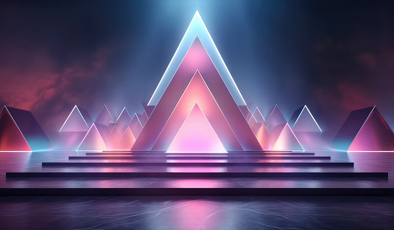 【AI数字艺术】三角形动感人造空间舞台背景图片下载