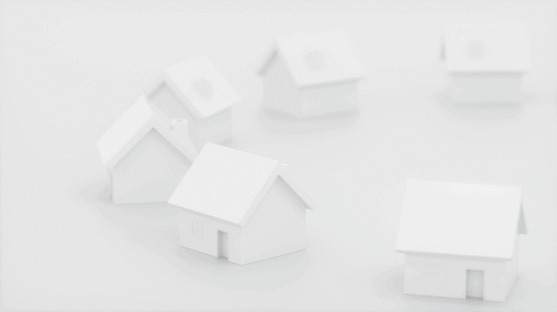 白色简约小屋模型环绕的蓝色小屋模型图片下载