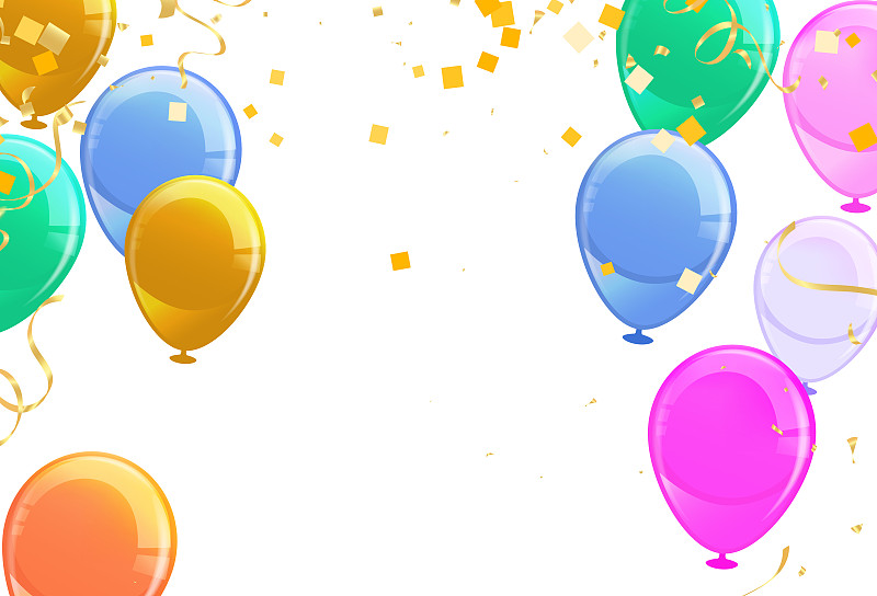 逼真的彩色氦氣球孤立的背景。聚會裝飾框架生日，周年紀念，慶?；顒?。信息演示或身份布局。圖形模板和想法。插畫圖片