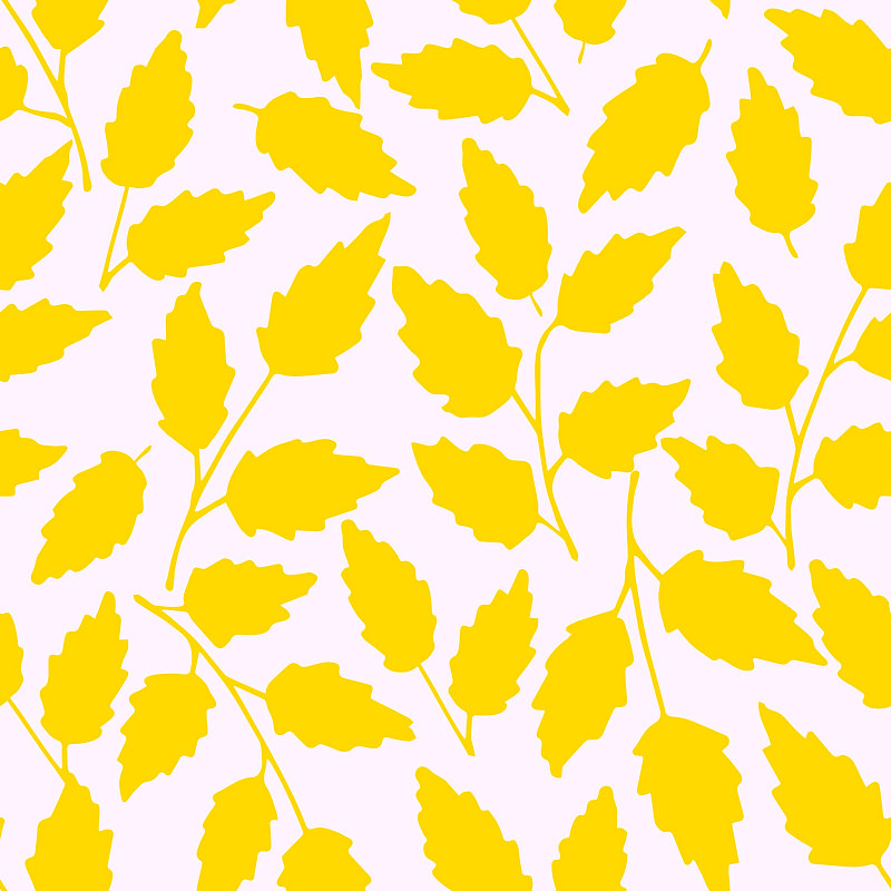 簡單的花矢量無縫圖案。淡粉色背景下金黃的葉子。用于織物印花、紡織品。Autumn-summer集合。季節性落葉。插畫圖片