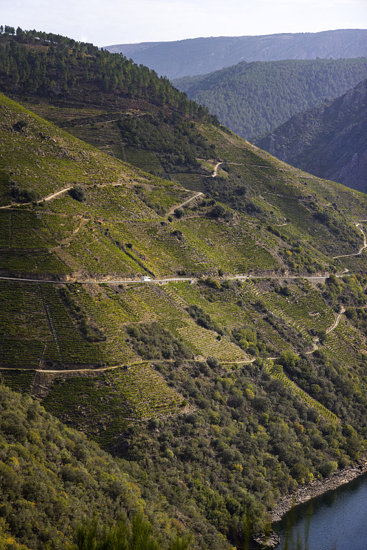 西里峽谷的景色，西班牙加利西亞Ribeira Sacra的鳥瞰圖。攝影圖片