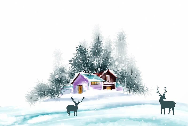 手繪水彩畫為圣誕和快樂新年季節背景插畫圖片