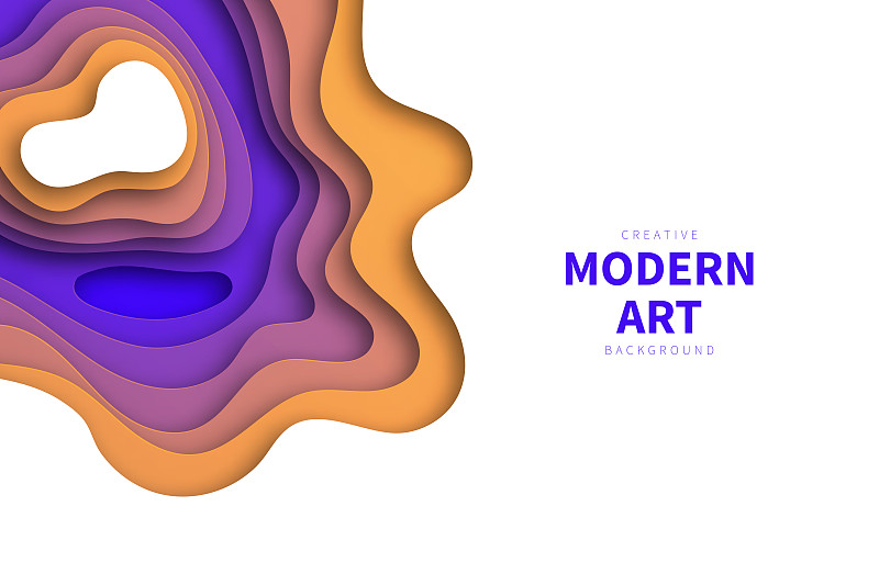 剪紙背景-紫色抽象波浪形狀-時髦的3D設計插畫圖片