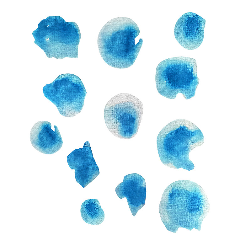 斑點雪水滴藍墨水彩插圖插畫圖片