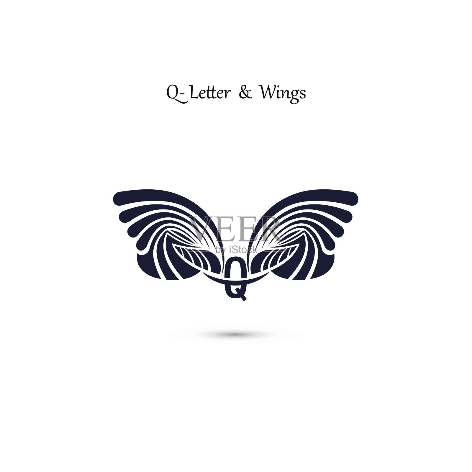 q字母符号和天使翅膀。字母翼矢量图标模板。经典的象征。优雅的动态字母与翅膀。创意设计元素。企业品牌的身份。平面网页设计翅膀图标。设计元素图片