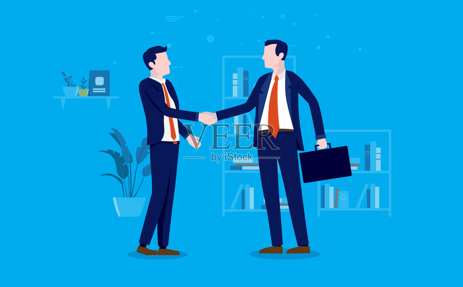协议——两个商人在办公室里做生意握手插画图片素材