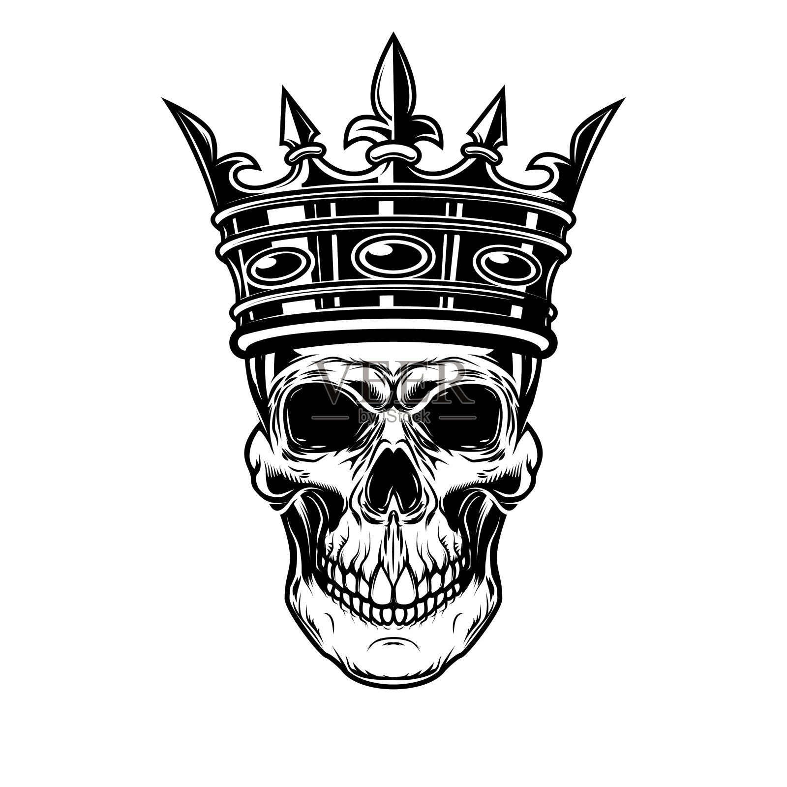带王冠的骷髅头。标签、标志、会徽的设计元素。矢量图插画图片素材