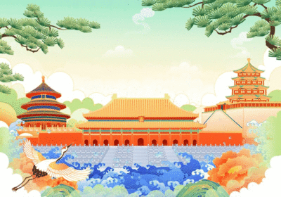 北京著名旅游景点矢量插画模板下载