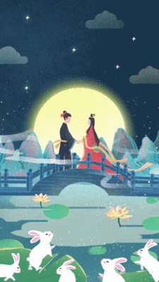 中国风七夕节桥梁上牵手赏月的牛郎织女视频模板下载