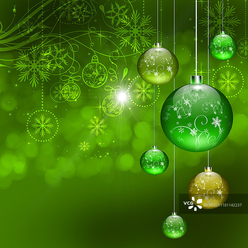 抽象背景与圣诞树球和彩灯在圣诞节。新年快乐!图片素材