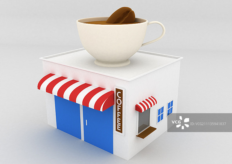 咖啡店，3D渲染图片素材