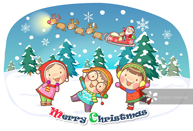 儿童和圣诞节主题矢量插图图片素材