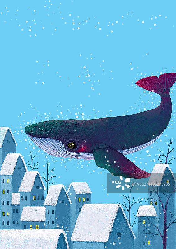动物插画系列作品共3000幅-空中的鲸鱼图片素材