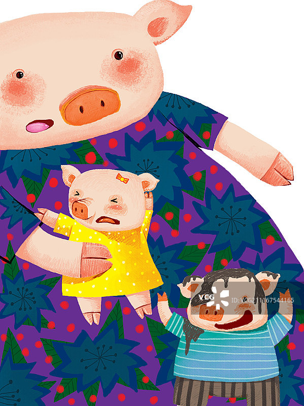 动物插画系列作品共3000幅-猪年插画系列-猪妈妈和猪宝宝图片素材