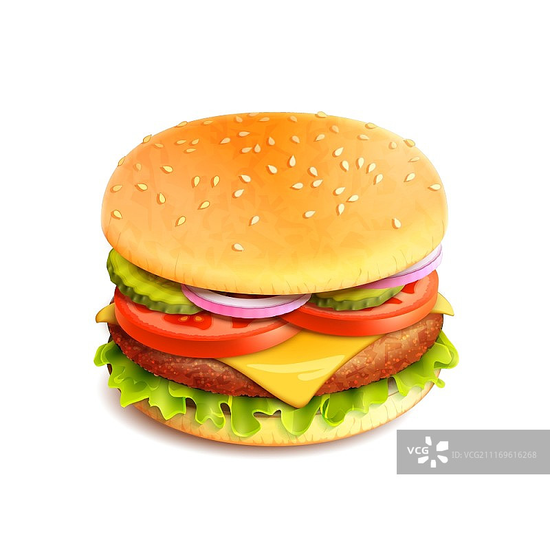 汉堡快餐三明治徽章现实孤立在白色背景矢量插图图片素材
