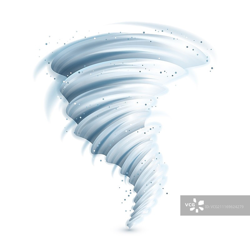 真实的龙卷风旋风孤立在白色背景矢量插图。现实的龙卷风插图图片素材