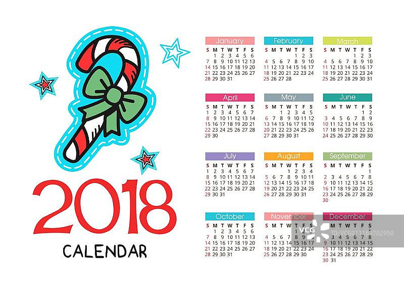 2018年日历。矢量文件。圣诞主题上的孤立形象。图片素材