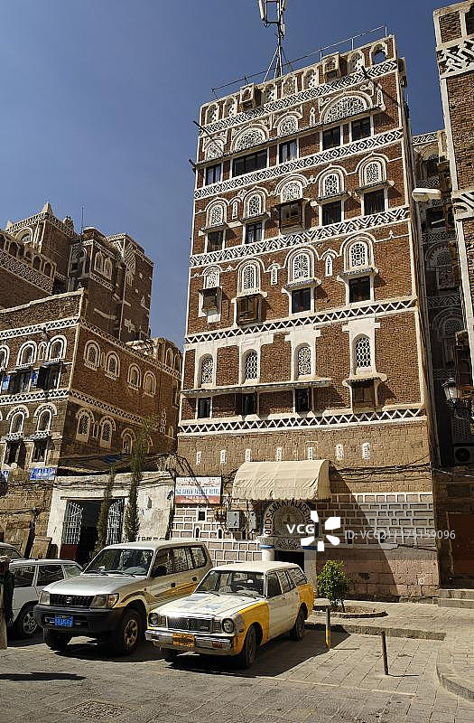 在萨那老城装饰的房子，萨那?��,也门,亚洲图片素材