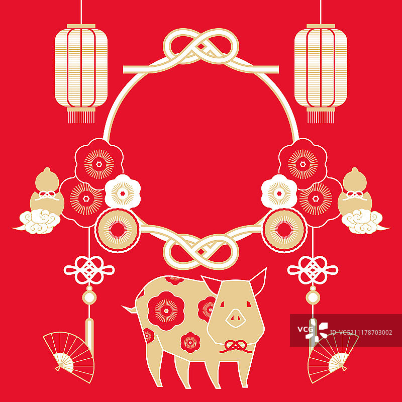 中国新年边框与小猪元素图片素材
