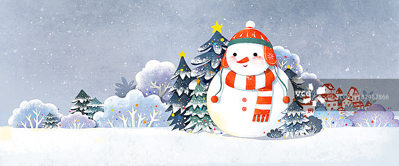 扁平风插画 圣诞雪人图片素材