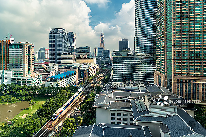 曼谷城市风光与BTS轻轨高视角图片素材