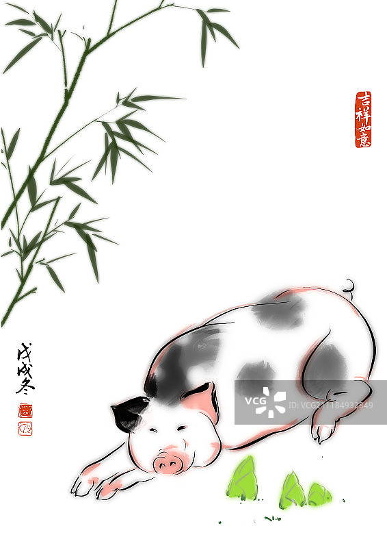 传统水墨猪年插画图片素材